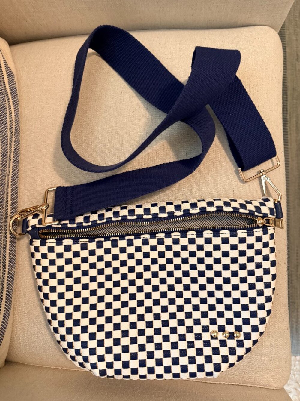 Westlyn Woven Bum Bag Navy and White Checkered
